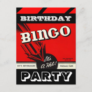 Retro-Party Rot Schwarz Weiß Bingo-Einladungen Einladung