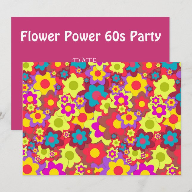 Retro Partythema des Hippy 60ers Einladung (Vorne/Hinten)