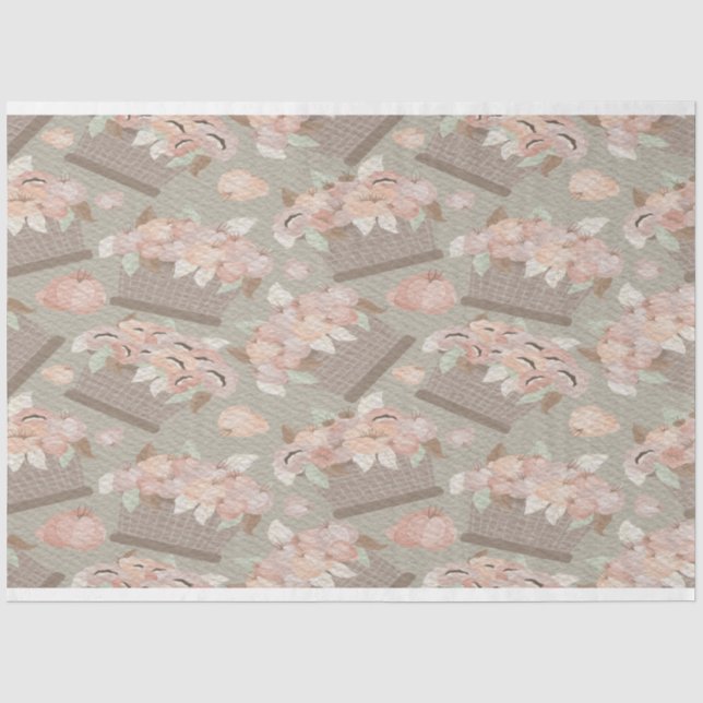 Retro Pastel Apple Blossom Basket Seidenpapier (Vorderseite)