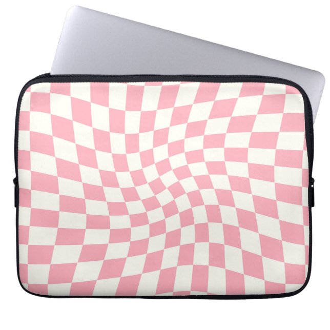 Retro Pastel Baby Pink Karos verschleiert Karton Laptopschutzhülle (Vorderseite)