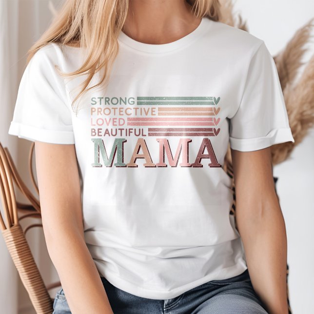 Retro Pastel Beautiful Mama Mama Affirmation T-Shirt (Blond young woman wearing a Retro Pastel Beautiful Mama Mom's Affirmation T-Shirt.)