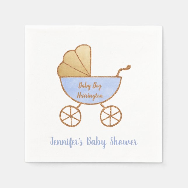 Retro Pastel Blue Carriage Baby Boy Dusche Serviette (Vorderseite)