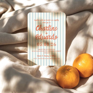 Retro Pastel Blue Streifen Moderne Vintage Hochzei Einladung