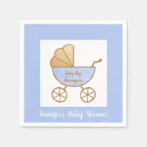 Retro Pastel Blue White Carriage Baby Boy Dusche