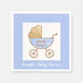Retro Pastel Blue White Carriage Baby Boy Dusche Serviette