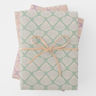 Retro pastel boho wrapping paper with sea shells geschenkpapier set