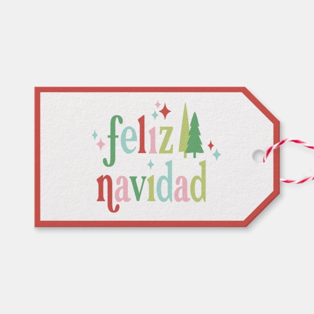Retro Pastel Christmas | Feliz Navidad Geschenkanhänger (Vorderseite (Horizontal))