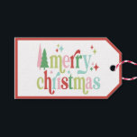 Retro Pastel Christmas | Frohe Weihnachten Geschenkanhänger<br><div class="desc">Dieses spielerische Tag zeigt das Sprichwort "Frohe Weihnachten" mit abwechselnden Farben und koordinierenden Streifen rund um den Rand. Die Farben sind rosa,  rot,  grün und hellblau.</div>