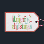 Retro Pastel Christmas | Frohe Weihnachten Geschenkanhänger<br><div class="desc">Dieses spielerische Tag zeigt das Sprichwort "Frohe Weihnachten" mit abwechselnden Farben und koordinierenden Streifen rund um den Rand. Die Farben sind rosa,  rot,  grün und hellblau.</div>