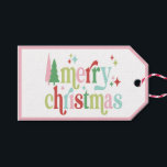 Retro Pastel Christmas | Frohe Weihnachten Geschenkanhänger<br><div class="desc">Dieses spielerische Tag zeigt das Sprichwort "Frohe Weihnachten" mit abwechselnden Farben und koordinierenden Streifen rund um den Rand. Die Farben sind rosa,  rot,  grün und hellblau.</div>