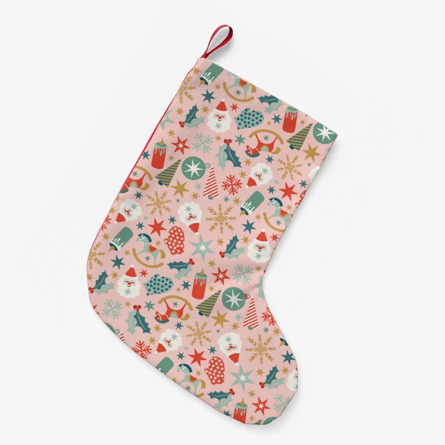 Retro Pastel Christmas Kleiner Weihnachtsstrumpf (Vorderansicht (hängend))