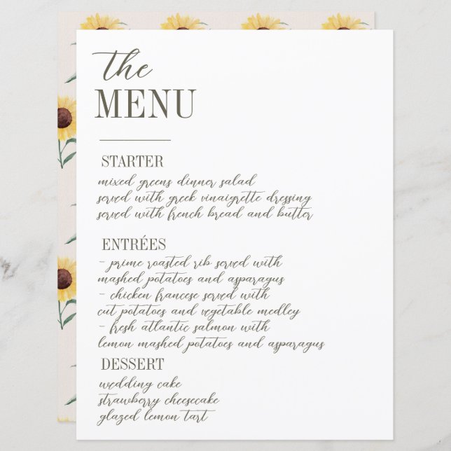 Retro Pastel Color Daisy Wedding Menu (Vorne/Hinten)