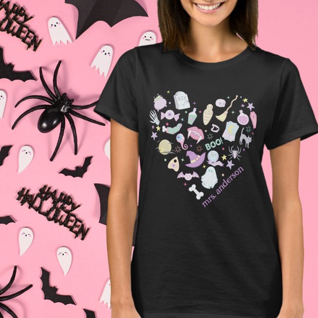 Retro Pastel Colors I Liebe Halloween Lehrer T-Shirt (Von Creator hochgeladen)