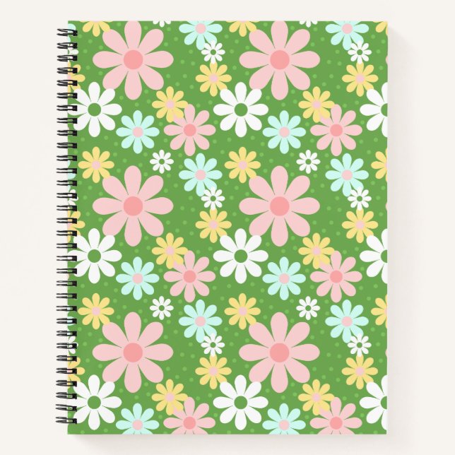 Retro Pastel Daisy Blume mit Punkten Notizbuch (Vorderseite)