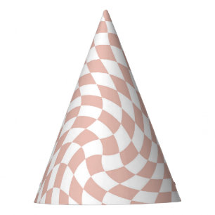 Retro Pastel Dusty Pink & White Checked Partyhütchen