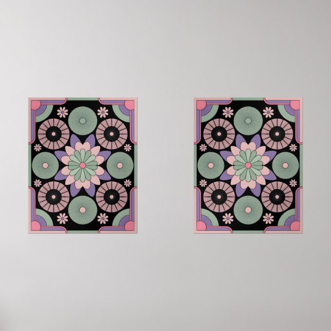 Retro Pastel Floral Mandala Symmetry Bilderwand Sets (Vorderseite)