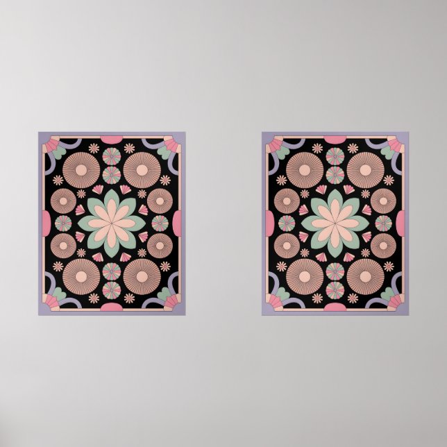 Retro Pastel Floral Mandala Symmetry Bilderwand Sets (Vorderseite)