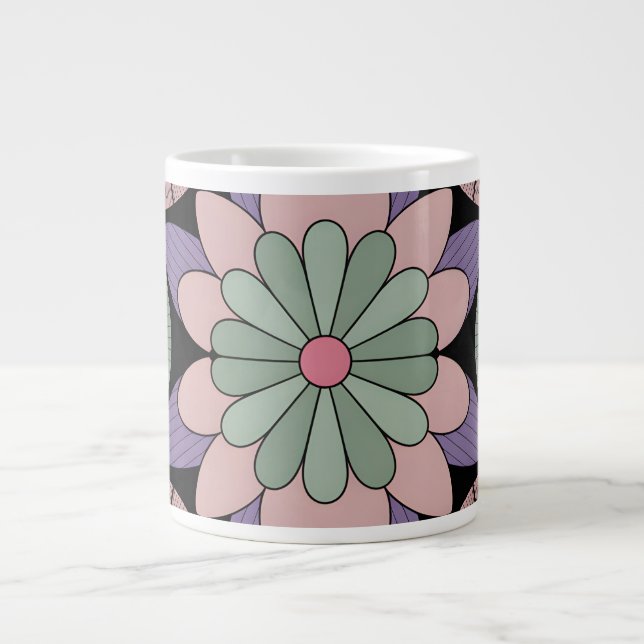 Retro Pastel Floral Mandala Symmetry Jumbo-Tasse (Vorderseite)