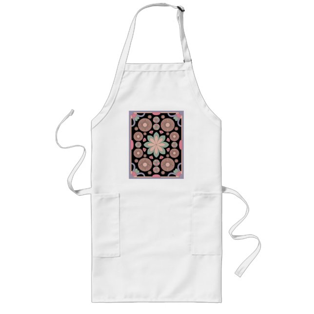 Retro Pastel Floral Mandala Symmetry Lange Schürze (Vorne)