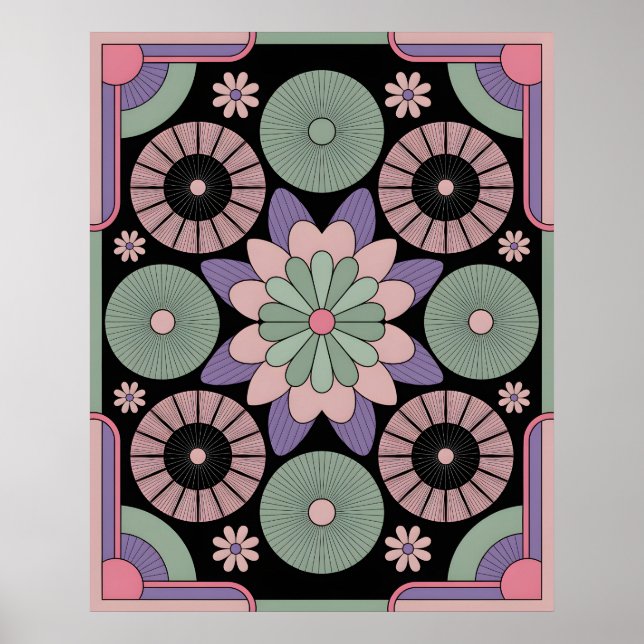 Retro Pastel Floral Mandala Symmetry Poster (Vorne)