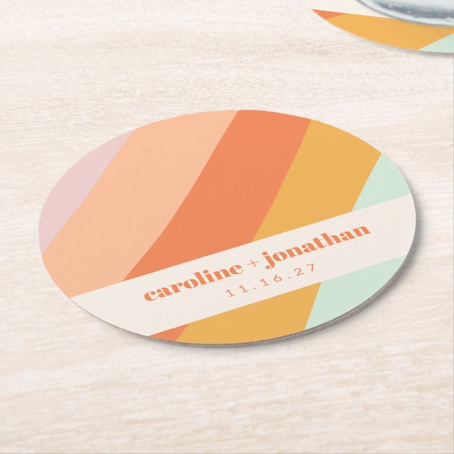 Retro Pastel Geometric Art Custom Wedding Runder Pappuntersetzer (Angewinkelt)
