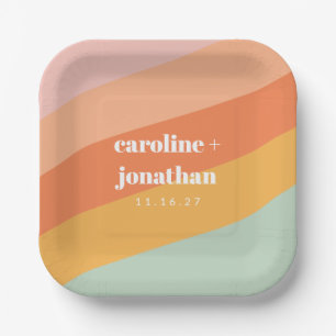 Retro Pastel Geometric Custom Wedding Mint Peach Pappteller