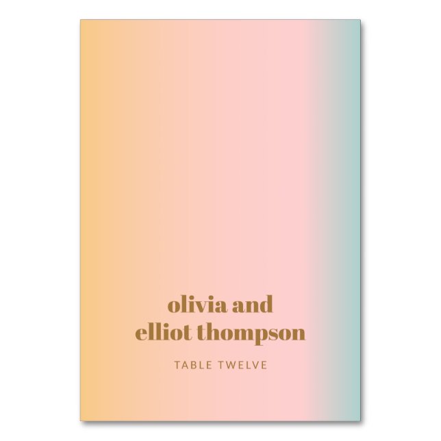 Retro Pastel Gradient Wedding Custom Platzkarte Tischnummer (Vorderseite)