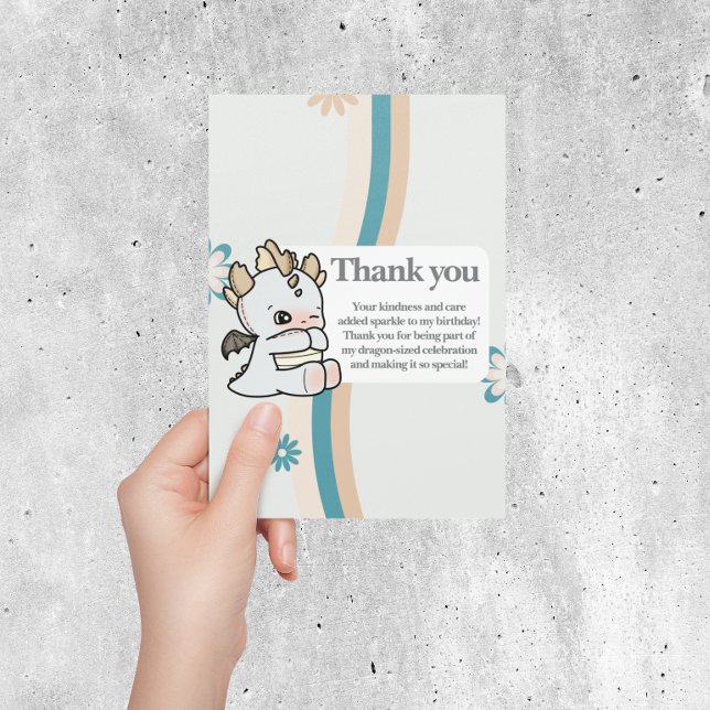 Retro Pastel Gray Blue Niedlich Baby Dragon Dankeskarte (Von Creator hochgeladen)