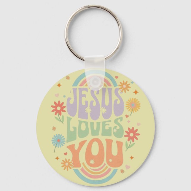 Retro Pastel “Jesus Loves You” Christian Design –  Schlüsselanhänger (Rückseite)