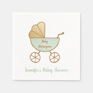 Retro Pastel Mint Green Carriage Baby Dusche Serviette