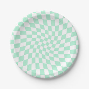 Retro Pastel Minze Grüne Karos verschraubte Karton Pappteller