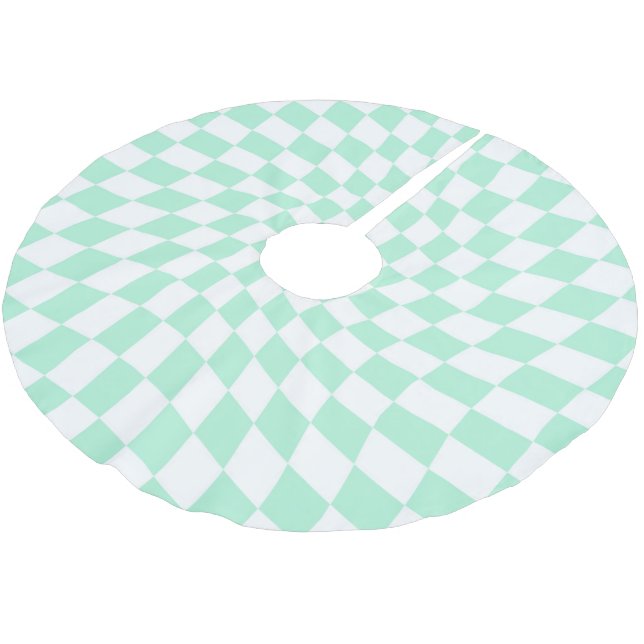 Retro-Pastel-Minze-Karos Schachtelhalm Polyester Weihnachtsbaumdecke (Schrägansicht)