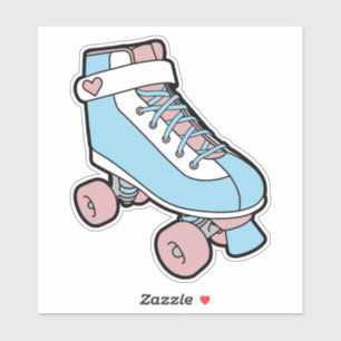 Retro Pastel Pink Blue Girly Cartoon Roller Skate Aufkleber