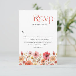 Retro Pastel Pink Boho Wild Blume Hochzeit RSVP Karte