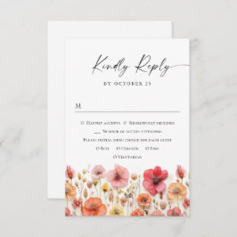 Retro Pastel Pink Boho Wild Blume Hochzeit RSVP Karte
