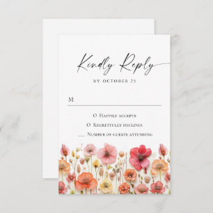 Retro Pastel Pink Boho Wild Blume Hochzeit RSVP Karte