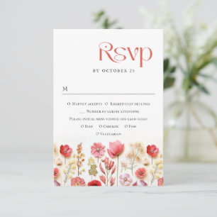 Retro Pastel Pink Boho Wild Blume Hochzeit RSVP Karte