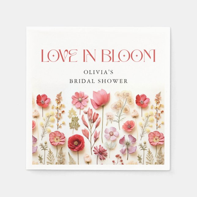 Retro Pastel Pink Boho Wildblume Brautparty Serviette (Vorderseite)