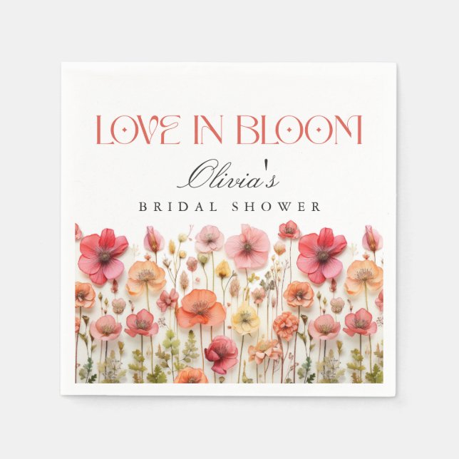Retro Pastel Pink Boho Wildblume Brautparty Serviette (Vorderseite)