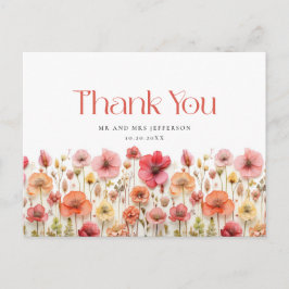 Retro Pastel Pink Boho Wildblume Danke Postkarte