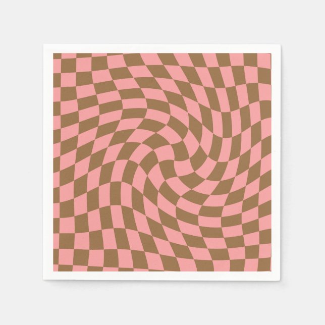 Retro Pastel Pink Braun Karo Warmer Karton Serviette (Vorderseite)