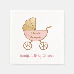 Retro Pastel Pink Carriage Baby Girl Dusche Serviette