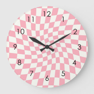 Retro Pastel Pink Karo gezogene karierte Dorm Große Wanduhr