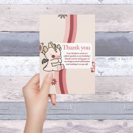 Retro Pastel Pink Niedlich Baby Dragon Dankeskarte