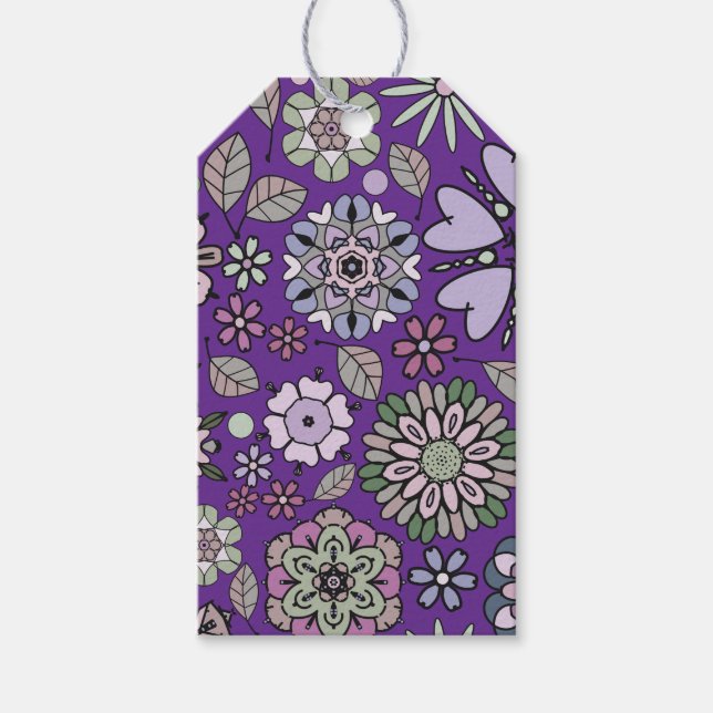 Retro Pastel Pink Purple Floral Seamless Pattern Geschenkanhänger (Vorderseite)