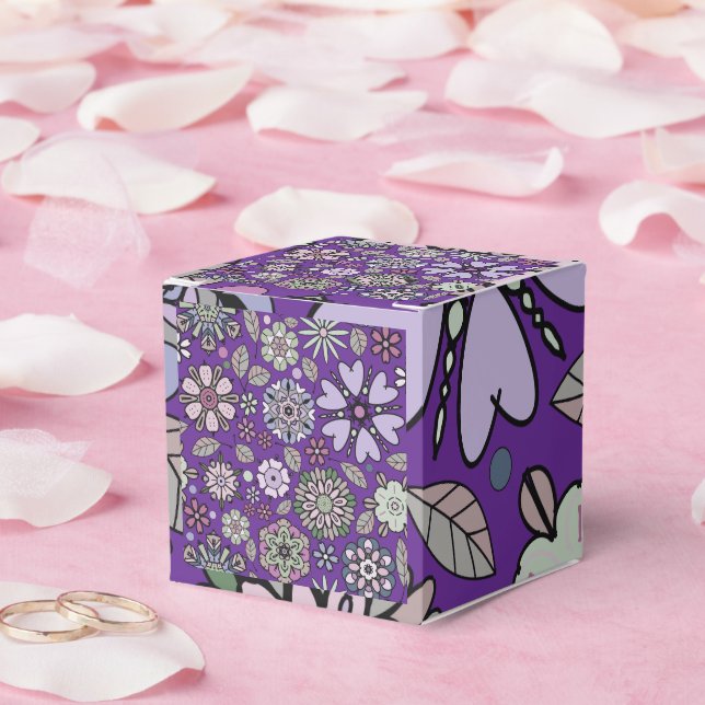 Retro Pastel Pink Purple Floral Seamless Pattern Geschenkschachtel (Hochzeit)