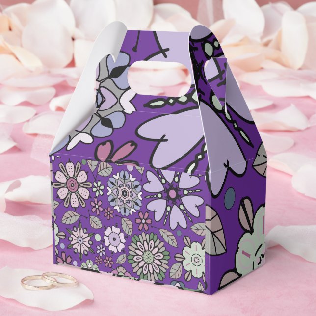 Retro Pastel Pink Purple Floral Seamless Pattern Geschenkschachtel (Hochzeit)