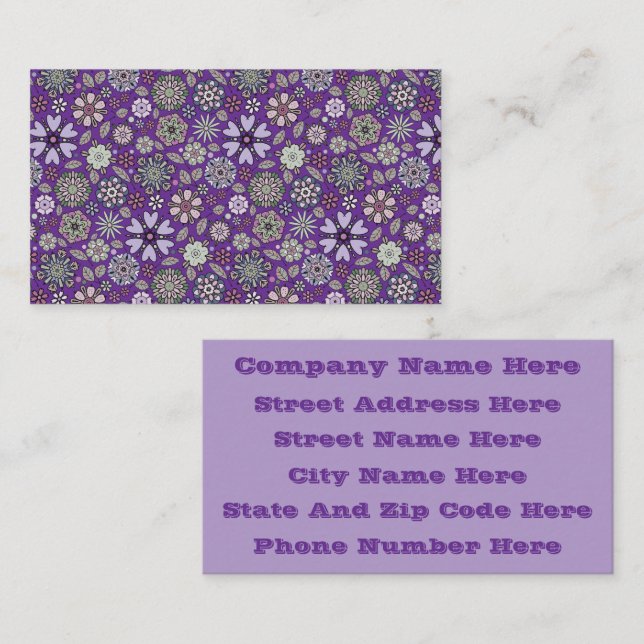 Retro Pastel Pink Purple Floral Seamless Pattern Visitenkarte (Vorne/Hinten)