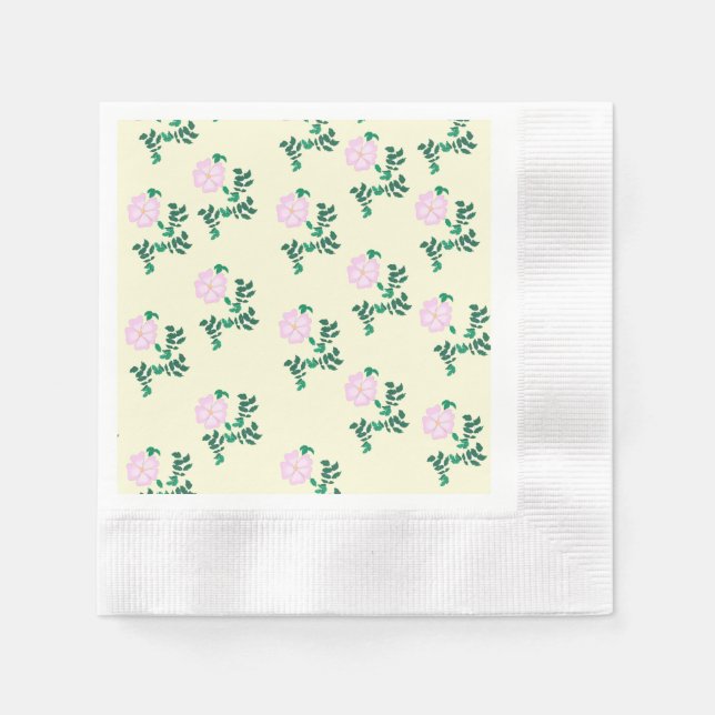 Retro Pastel Pink Wilde Rose Blume Muster Serviette (Vorderseite)