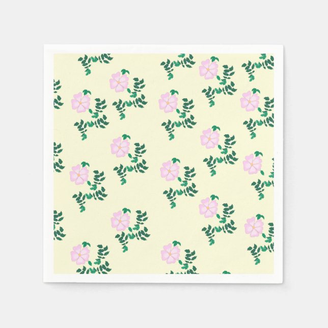 Retro Pastel Pink Wilde Rose Blume Muster Serviette (Vorderseite)